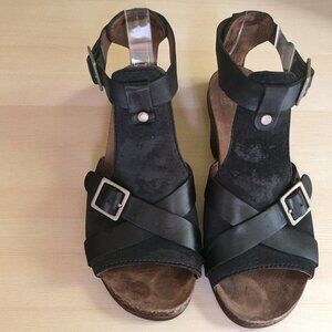 Dansko Dominique T Strap Black Leather Strappy Heeled Ankle Sandals EU 37